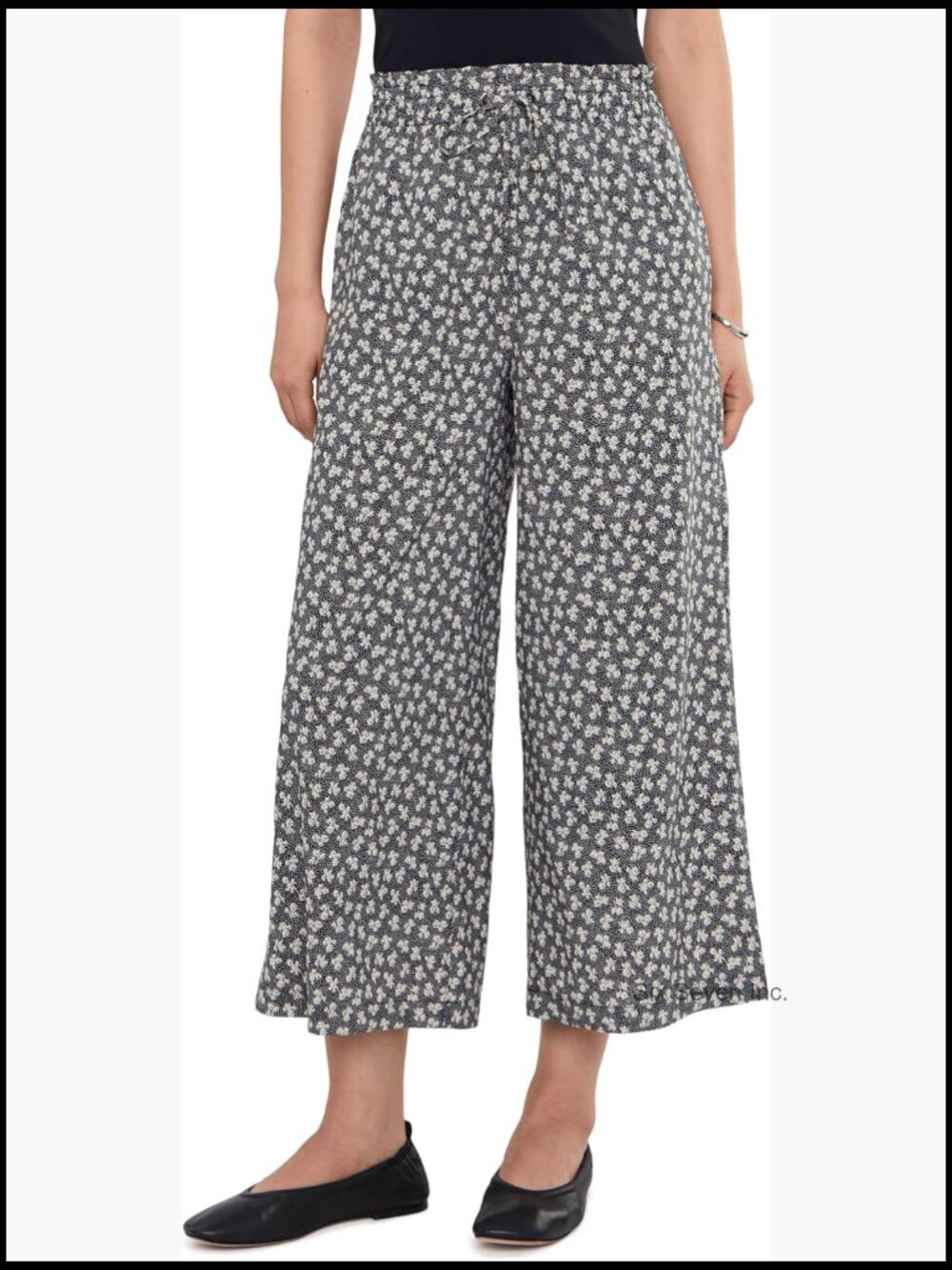 Wide Leg Crop Pants, High Rise, Smocked Waist with Drawcord